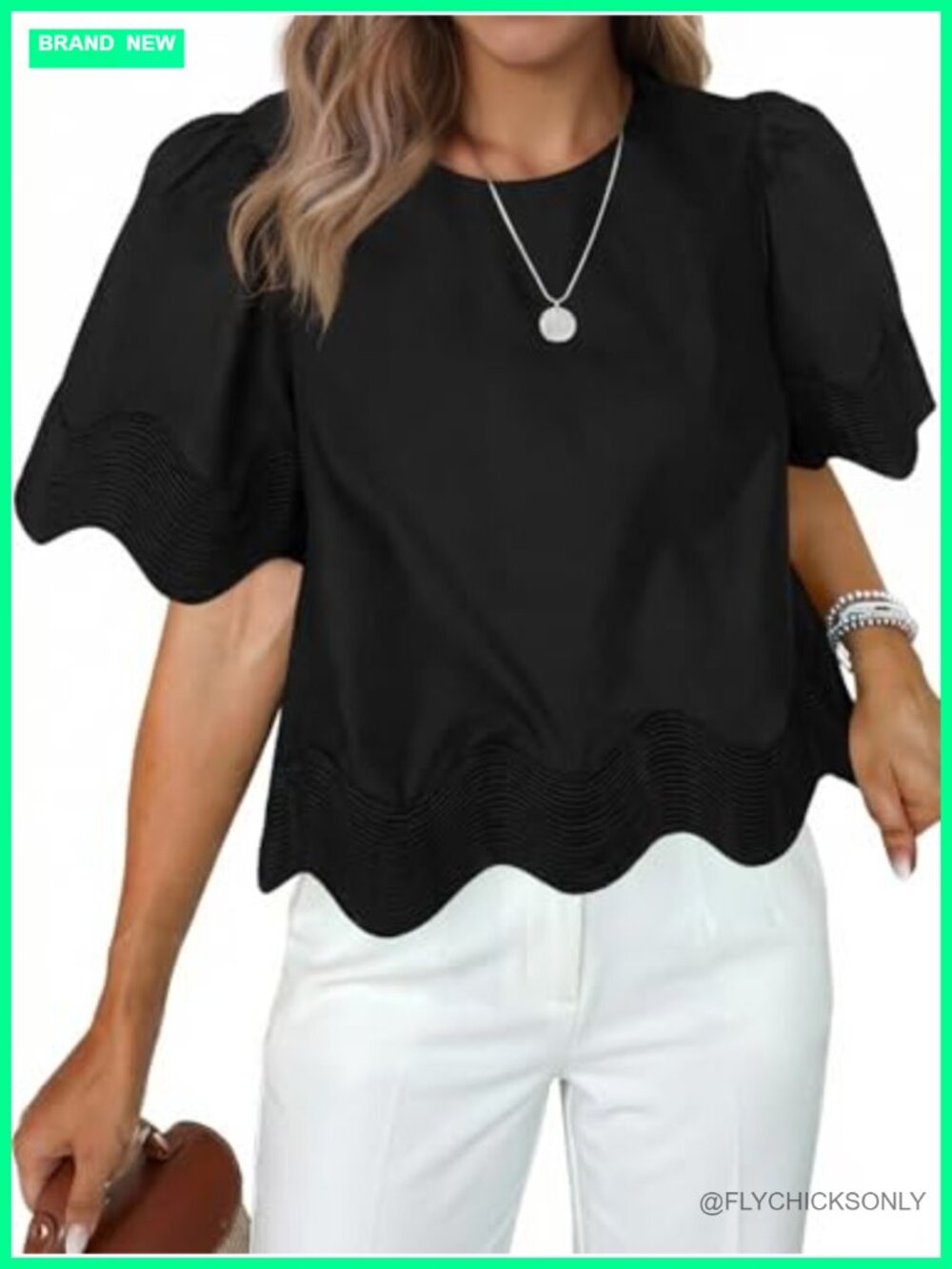 Womens Crop Top Ruffle Scalloped Flowy Blouse Summer Loose Shirt